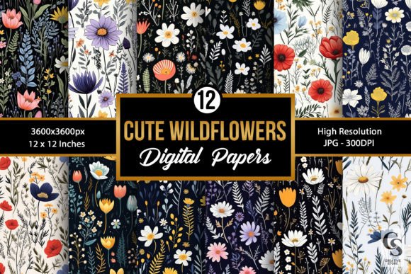 Cute Wildflowers Seamless Patterns