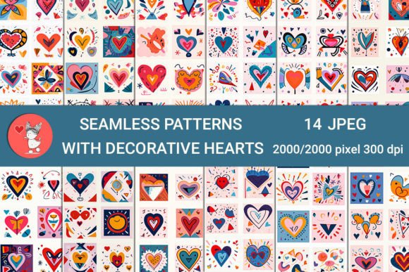 Seamless Patterns with Decorative Hearts