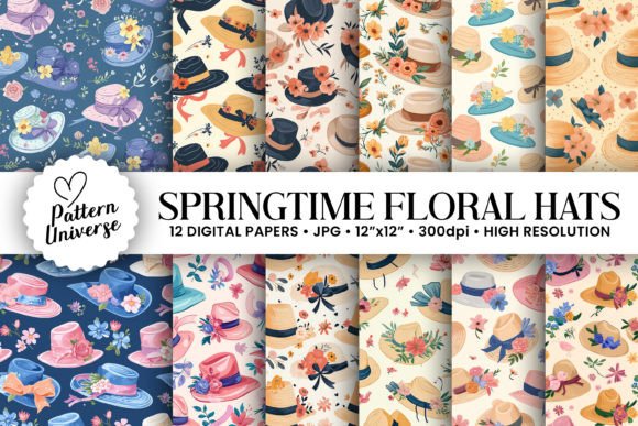 Springtime Floral Hats Seamless Patterns