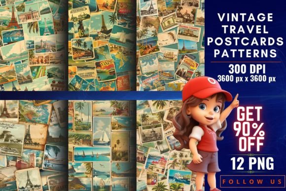 Vintage Travel Postcard Patterns