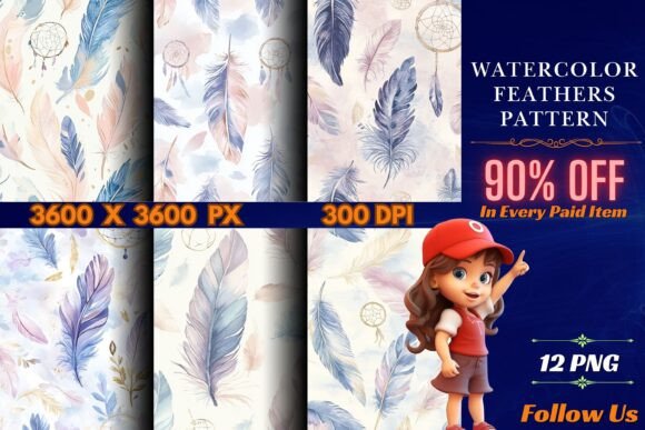 Watercolor Feathers Patterns: A Versatile Design Resource for Modern Creators